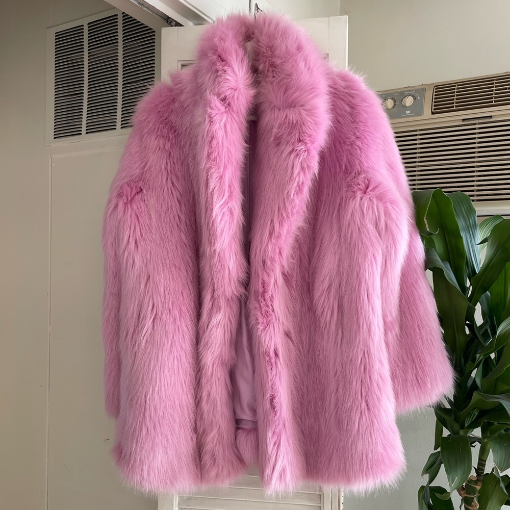 Faux fur pink coat